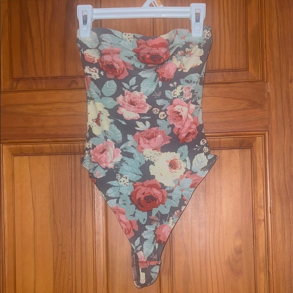 Urban Outfitters Tops - Urban Outfitters Floral Ribbed Bodysuit — Pink, Red & Green Floral